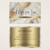 Modern Wit Goud Marmer Certificaat Cadeau Kaart (Voorkant /achterkant)