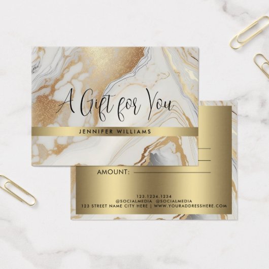 Modern Wit Goud Marmer Certificaat Cadeau Kaart (Kantoor)
