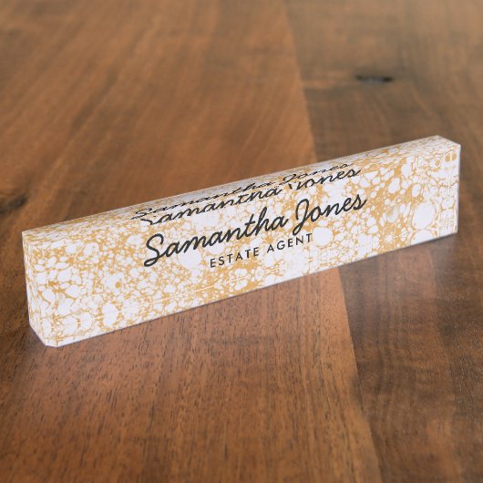 Modern Wit goud Marmer Classic Gepersonaliseerd Naambordje (Zijkant)