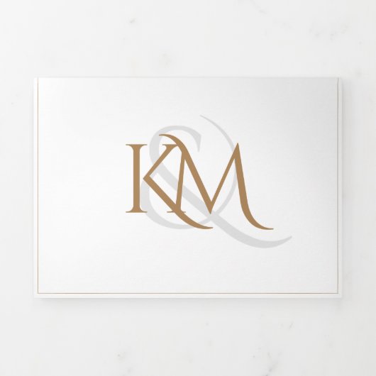 Modern wit goud monogram alles in één bruiloft drieluik uitnodiging (Cover)