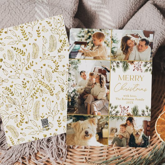 Modern Wit Goud Multi Foto Vrolijk Kerstfeest Feestdagenkaart
