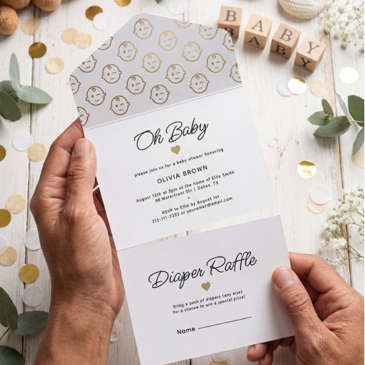 Modern Wit Goud Oh Baby shower All In One Uitnodiging