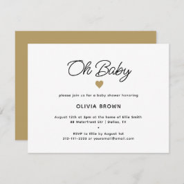 Modern Wit Goud Oh Baby shower Invitation Informatiekaartje
