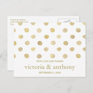 Modern Wit & Goud Polka Dots Bruiloft Dank u Briefkaart