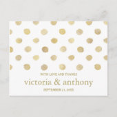 Modern Wit & Goud Polka Dots Bruiloft Dank u Briefkaart (Voorkant)