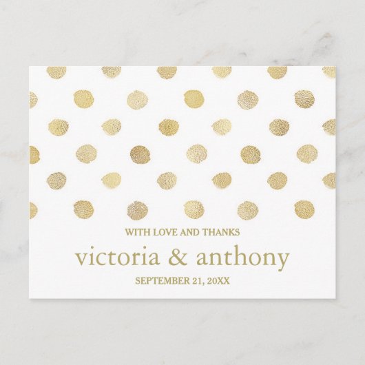 Modern Wit & Goud Polka Dots Bruiloft Dank u Briefkaart (Voorkant)