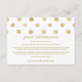Modern wit & goud polka stippen bruiloft detail informatiekaartje
