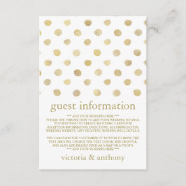 Modern wit & goud polka stippen bruiloft detail informatiekaartje