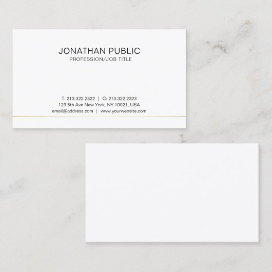 Modern Wit Goud Schoon Gewoon Professioneel Elegan Visitekaartje (Voorkant / Achterkant)