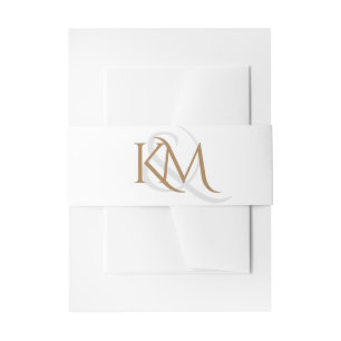 Modern Wit Goud Script Monogram Eenvoudige Huwelij Uitnodigingen Wikkel