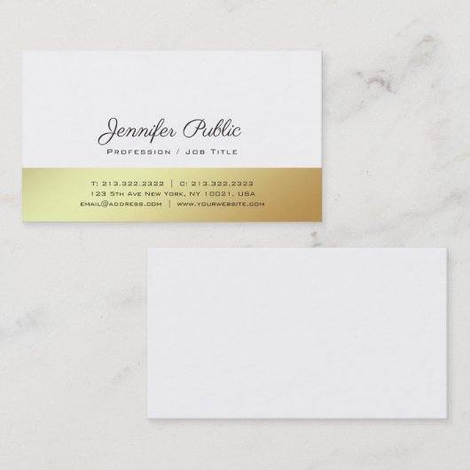 Modern Wit Goud Stijlvol Ontwerp Duidelijke Luxe Visitekaartje (Voorkant / Achterkant)