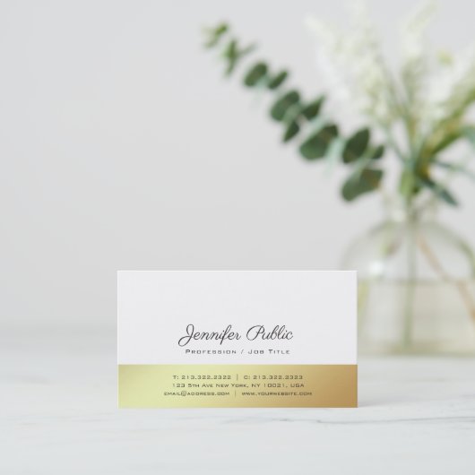 Modern Wit Goud Stijlvol Ontwerp Duidelijke Luxe Visitekaartje (Staand voorkant)