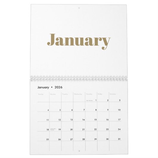 Modern wit goud vet typografie maand 2024 kalender (Jan 2026)