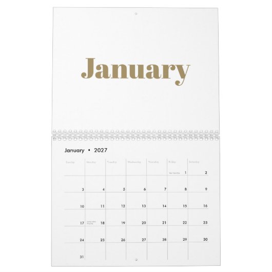 Modern wit goud vet typografie maand 2024 kalender (Jan 2027)