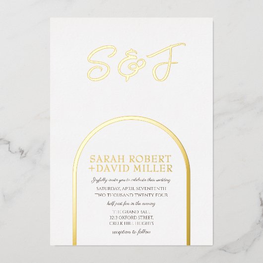 Modern wit gouden classy minimale bruiloft folie uitnodiging (Voorkant)