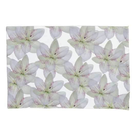 Modern Wit Goudgrijs Lelie Bloem Patroon Kussensloop (Voorkant-Links)