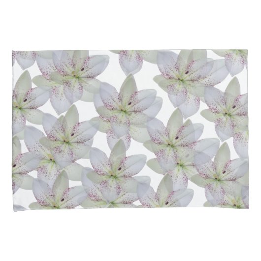 Modern Wit Goudgrijs Lelie Bloem Patroon Kussensloop (Voorkant-Rechts)