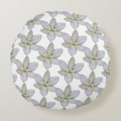 Modern Wit Goudgrijs Lelie Bloem Patroon Rond Kussen (Voorkant)