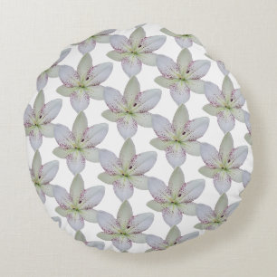 Modern Wit Goudgrijs Lelie Bloem Patroon Rond Kussen