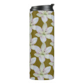 Modern Wit Goudgrijs Lelie Bloem Patroon Thermosbeker (Gedraaid links)