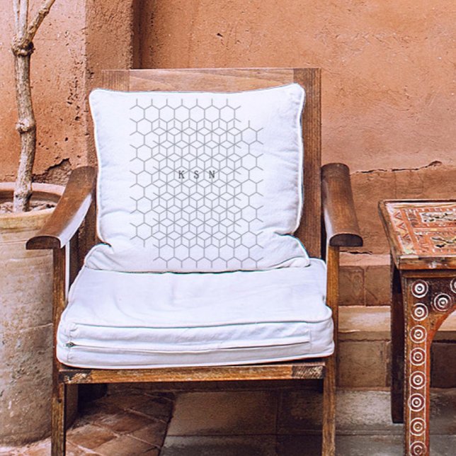 Modern wit & grijs Abstract monogram op maat Kussen (Creator heeft geüpload)