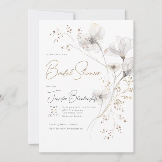 Modern Wit Grijs & Goud Bloemen Vrijgezellenfeest Kaart (Voorkant)