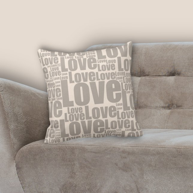 Modern Wit & Grijs Liefde Typografie Patroon Kussen (Modern White & Grey Love Typography Pattern Throw Pillow)