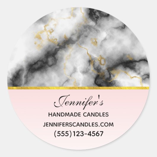 Modern Wit Grijs Marmer met Gouden Lintzaken Ronde Sticker (Voorkant)