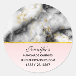 Modern Wit Grijs Marmer met Gouden Lintzaken Ronde Sticker