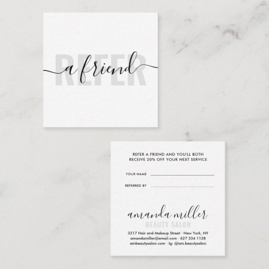 Modern wit grijs verwijst naar een vriend script h aanbevelingskaartje (Voorkant / Achterkant)