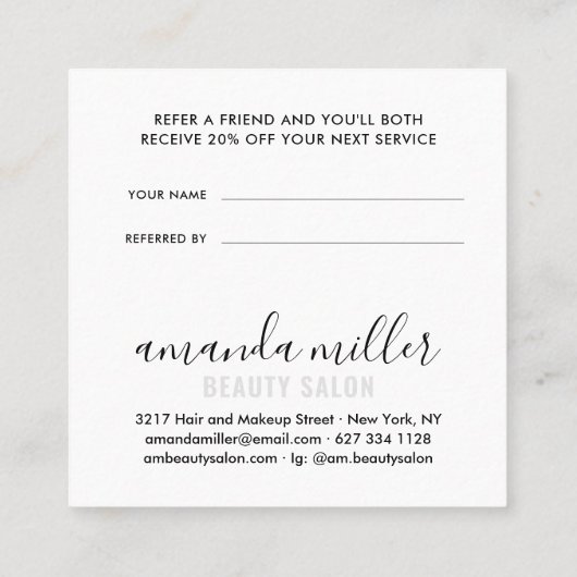 Modern wit grijs verwijst naar een vriend script h aanbevelingskaartje (Achterkant)