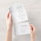 Modern Wit Grijs Zilver Glitter Huwelijk All In One Uitnodiging (Afscheurbaar)