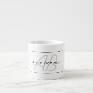 Modern Wit Grijs & Zwart Coole Naam & Monogram Espresso Kop