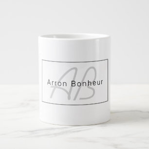 Modern Wit Grijs & Zwart Coole Naam & Monogram Grote Koffiekop