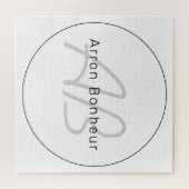 Modern Wit Grijs & Zwart | Coole Naam & Monogram Legpuzzel (Horizontaal)