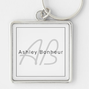 Modern Wit Grijs & Zwart Coole Naam & Monogram Sleutelhanger