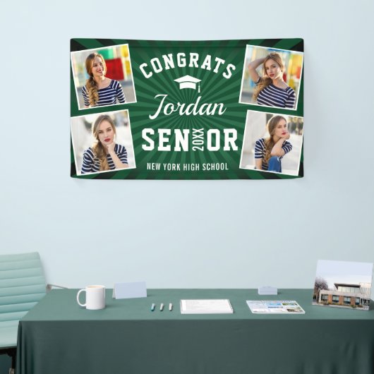 Modern Wit Groen Afstuderen Klasse van 2024 FOTO Spandoek (Beurs)