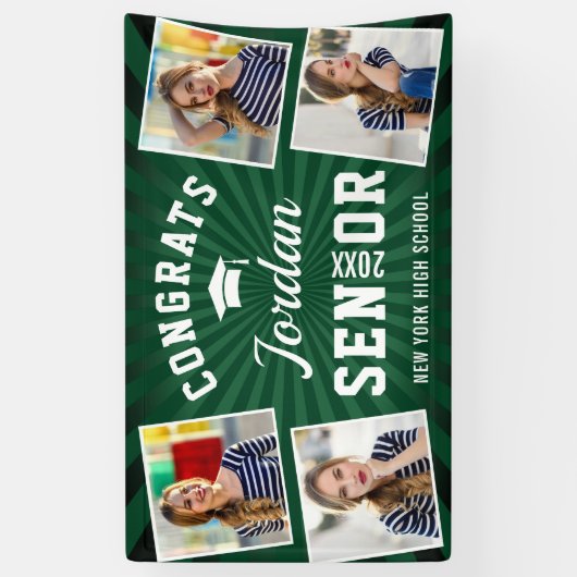 Modern Wit Groen Afstuderen Klasse van 2024 FOTO Spandoek (Verticaal)