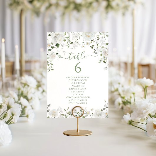 Modern Wit Groen Bloem Motief Trouwtafel Nummer Kaart