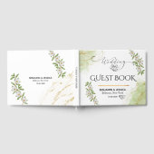 Modern wit & groen Bloemen Waterverf bruiloft Gastenboek (Volledig)