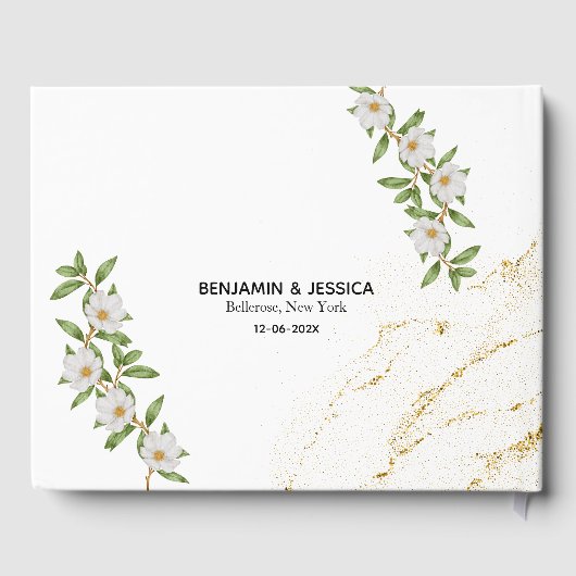 Modern wit & groen Bloemen Waterverf bruiloft Gastenboek (Achterkant)