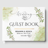 Modern wit & groen Bloemen Waterverf bruiloft Gastenboek (Voorkant)