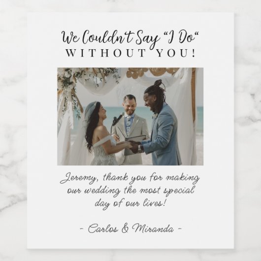 Modern Wit Huwelijk Officiant Gift met Foto Wijn Etiket (Enkel label)