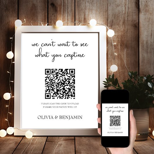 Modern wit | Huwelijksfoto Delen QR Code Sign Poster