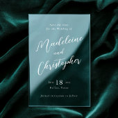 Modern wit kalligrafie script Clear Wedding Acryl Uitnodigingen