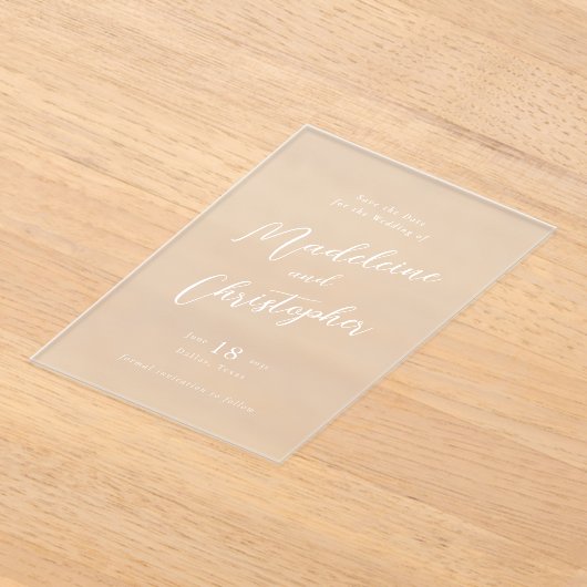 Modern wit kalligrafie script Clear Wedding Acryl Uitnodigingen (Laagn)