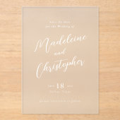Modern wit kalligrafie script Clear Wedding Acryl Uitnodigingen (Voorkant)