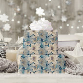 Modern wit kerstblauw patroon in Poinsettia Cadeaupapier