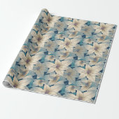 Modern wit kerstblauw patroon in Poinsettia Cadeaupapier (Uitgerold)