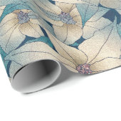 Modern wit kerstblauw patroon in Poinsettia Cadeaupapier (Rol Hoek)